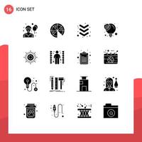 Set of 16 Modern UI Icons Symbols Signs for complication weather keyboard sunny solution Editable Vector Design Elements