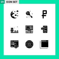 Group of 9 Solid Glyphs Signs and Symbols for monitor gym mixer fitness hobbies Editable Vector Design Elements