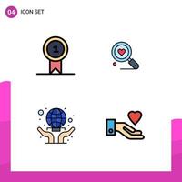 4 Filledline Flat Color concept for Websites Mobile and Apps prize globe win heart world wide Editable Vector Design Elements