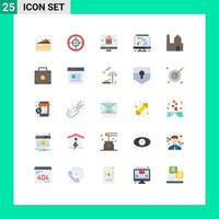 Mobile Interface Flat Color Set of 25 Pictograms of industry factory chimney internet factory speaker Editable Vector Design Elements