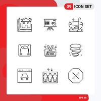 9 User Interface Outline Pack of modern Signs and Symbols of machine punch chart holiday dinner Editable Vector Design Elements