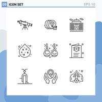 Modern Set of 9 Outlines and symbols such as jewelry earplugs staff water pollution Editable Vector Design Elements