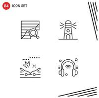 Mobile Interface Line Set of 4 Pictograms of analysis house chart lighthouse crash Editable Vector Design Elements