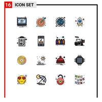 16 User Interface Flat Color Filled Line Pack of modern Signs and Symbols of document rocket globe envelope world Editable Creative Vector Design Elements