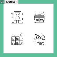 Mobile Interface Line Set of 4 Pictograms of advertising home campaign case bookshelf Editable Vector Design Elements