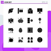 Pack of 16 creative Solid Glyphs of web promotion file pc device Editable Vector Design Elements