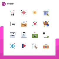 Flat Color Pack of 16 Universal Symbols of bed error vacation browser charg Editable Pack of Creative Vector Design Elements