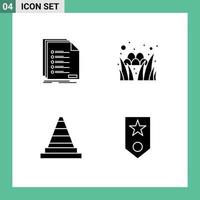 4 Thematic Vector Solid Glyphs and Editable Symbols of check cone listing grass signaling Editable Vector Design Elements