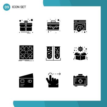 Set of 9 Vector Solid Glyphs on Grid for box lab test data chemical grid Editable Vector Design Elements