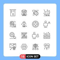 Group of 16 Modern Outlines Set for research key fire from commerce Editable Vector Design Elements