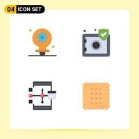 Set of 4 Commercial Flat Icons pack for bulb coding gear safe development Editable Vector Design Elements