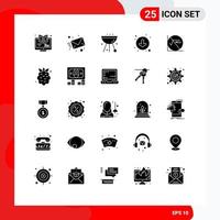 Pack of 25 Modern Solid Glyphs Signs and Symbols for Web Print Media such as down arrows message grill cafe Editable Vector Design Elements