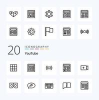 20 Youtube Line icon Pack like ui gear videogame basic video vector