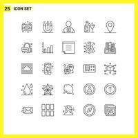 Mobile Interface Line Set of 25 Pictograms of location bottle avatar glass video Editable Vector Design Elements