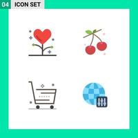 Set of 4 Vector Flat Icons on Grid for disease cart health cherry online Editable Vector Design Elements