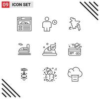 Pictogram Set of 9 Simple Outlines of atm card security bangladesh country insurance tunnel Editable Vector Design Elements