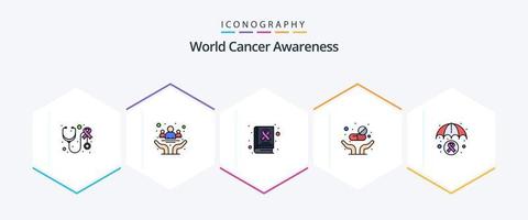 paquete de iconos de 25 líneas completas de concientización sobre el cáncer mundial que incluye salud. tabletas salud. pastillas día vector