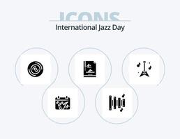 paquete de iconos de glifo del día internacional del jazz 5 diseño de iconos. multimedia. documento de archivo. música. vinilo vector