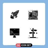 Modern Set of 4 Solid Glyphs and symbols such as startup web launch technology monnitor Editable Vector Design Elements