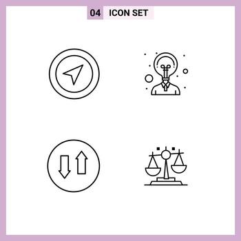 Mobile Interface Line Set of 4 Pictograms of location streaming pin innovation balance Editable Vector Design Elements
