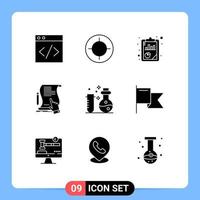 Pictogram Set of 9 Simple Solid Glyphs of chemistry agreement report sign document Editable Vector Design Elements