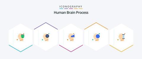 proceso del cerebro humano 25 paquete de iconos planos que incluye humanos. humano. cuadro. cabeza. tierra vector