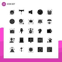 User Interface Pack of 25 Basic Solid Glyphs of basket geography bell world earth Editable Vector Design Elements