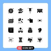 Mobile Interface Solid Glyph Set of 16 Pictograms of finger hand zipper saw mockup design Editable Vector Design Elements
