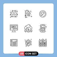 Outline Pack of 9 Universal Symbols of payment education light coding computer Editable Vector Design Elements