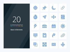 20 Basic Ui Elements Blue Color icon for presentation vector