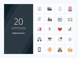 20 iconos de color plano de servicios médicos para presentación vector