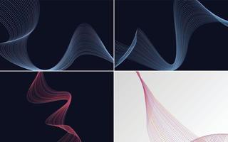 Set of 4 geometric wave pattern background Abstract waving line vector