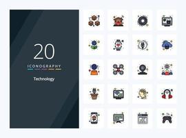 20 Technology line Filled icon for presentation vector