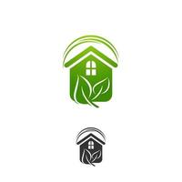 green leaves eco home, vector logo design template