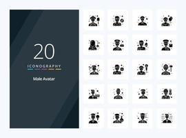 20 icono de glifo sólido de avatar masculino para presentación vector