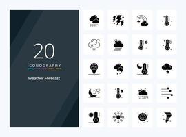20 icono de glifo sólido meteorológico para presentación vector