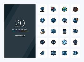 20 Globe line Filled icon for presentation vector