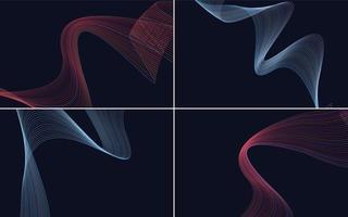 Set of 4 geometric wave pattern background Abstract waving line vector