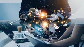 Digital transformation technology strategy, IoT, internet of things. transformation of ideas and the adoption of technology in business in the digital age, enhancing global business capabilities. Ai photo