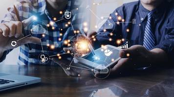 Digital transformation technology strategy, IoT, internet of things. transformation of ideas and the adoption of technology in business in the digital age, enhancing global business capabilities. Ai photo