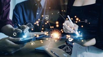 Digital transformation technology strategy, IoT, internet of things. transformation of ideas and the adoption of technology in business in the digital age, enhancing global business capabilities. Ai photo