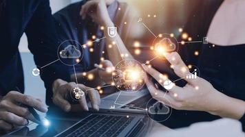 Digital transformation technology strategy, IoT, internet of things. transformation of ideas and the adoption of technology in business in the digital age, enhancing global business capabilities. Ai photo
