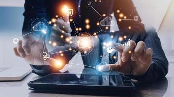 Digital transformation technology strategy, IoT, internet of things. transformation of ideas and the adoption of technology in business in the digital age, enhancing global business capabilities. Ai photo