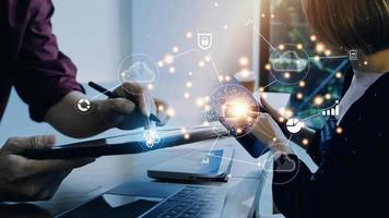 Digital transformation technology strategy, IoT, internet of things. transformation of ideas and the adoption of technology in business in the digital age, enhancing global business capabilities. Ai photo