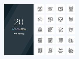 20 Web Hosting Outline icon for presentation vector