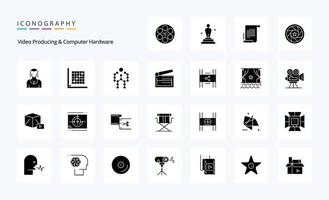 25 Video Producing And Computer Hardware Solid Glyph icon pack vector