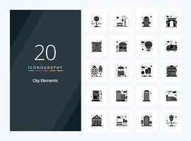20 elementos de la ciudad icono de glifo sólido para presentación vector