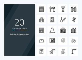 20 icono de esquema de construcción y construcción para presentación vector