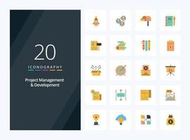 20 Project Management And Development Flat Color icon for presentation vector