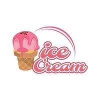 Ice Cream Vector Line Icon or Logo - Simple Thin Line Icon and Colorful Geometric Background - stock vector